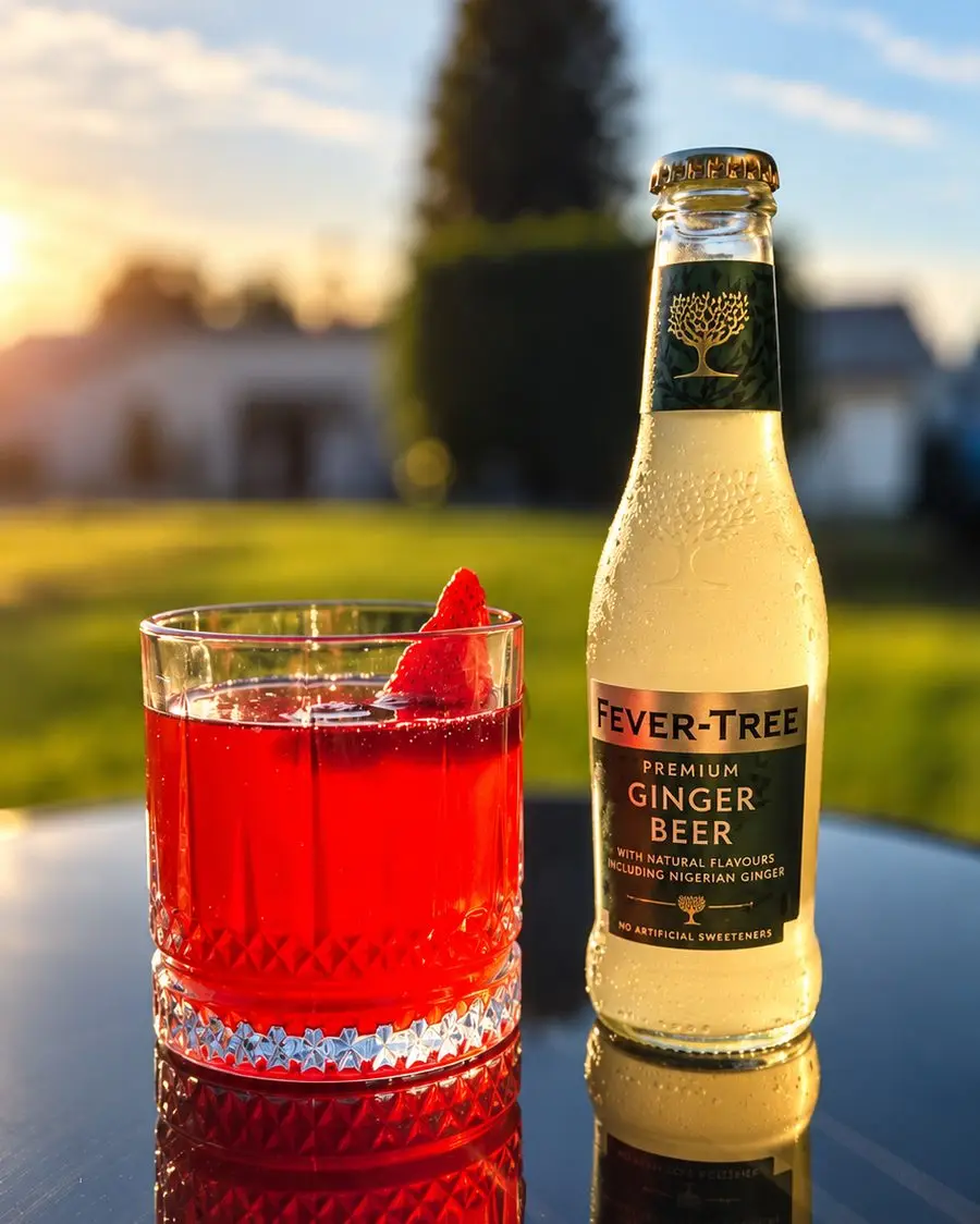 Cocktail Ginger Rubini au ginger beer, avec fraise et glaçons